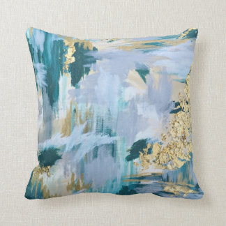 Teal and Gold Abstract Pattern Throw Pillow