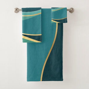 Teal and Gold Abstract Towel Set