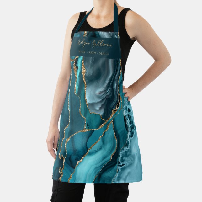 teal and gold agate beauty professional apron (Insitu)