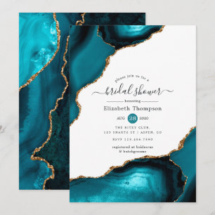Teal and Gold Agate Bridal Shower Invitation