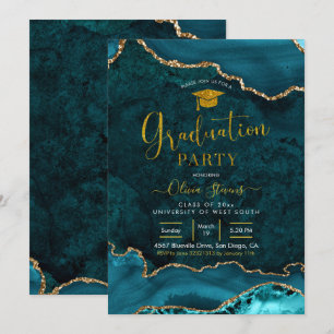 Teal and gold Agate Graduation Party Invitation