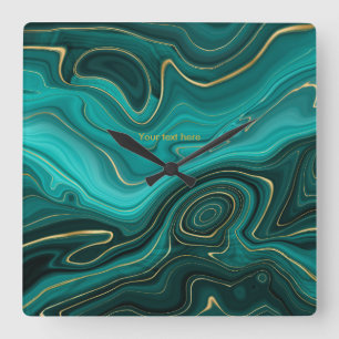 Teal and Gold Agate Personalized Square Wall Clock