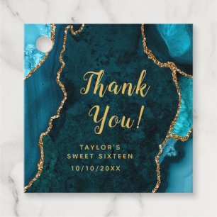 Teal and Gold Agate Sweet Sixteen Thank You Favour Tags