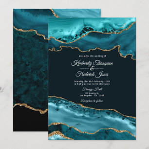 Teal and Gold Agate Wedding Invitation
