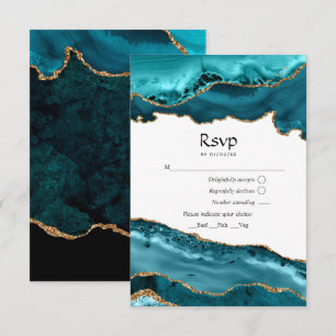 Teal and Gold Agate Wedding RSVP Card