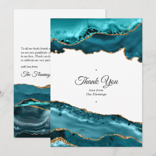 Teal and Gold Agate Wedding Thank You Card