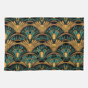 Teal and Gold Art Deco Kitchen Towel