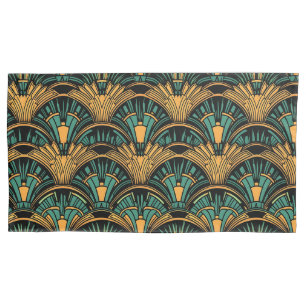 Teal and Gold Art Deco Pillowcase