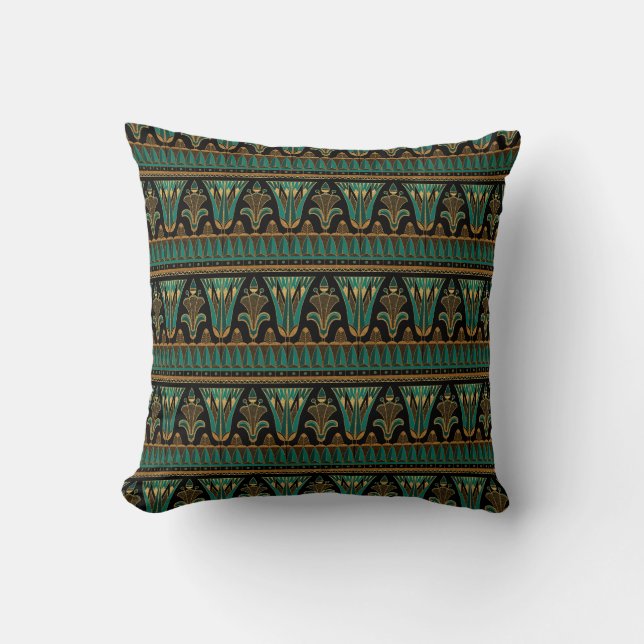 Teal and Gold Art Deco Throw Pillow (Front)