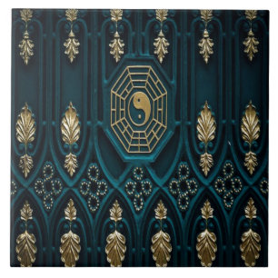 Teal and Gold Asian Abstract Tile