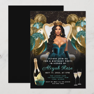 Teal and Gold Balloons Royal Birthday Invitation
