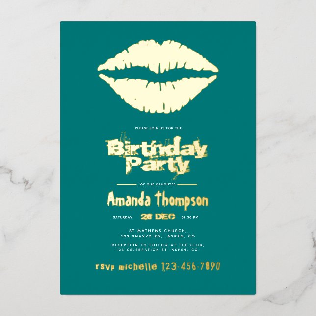 Teal and Gold Birthday Kiss Lips (Front)