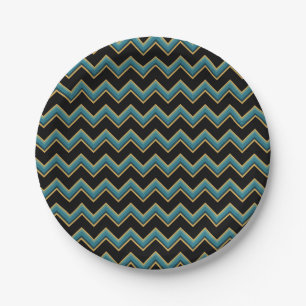 Teal and Gold Chevron Paper Plates