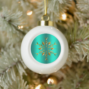 Teal and Gold Christmas Ceramic Ball Christmas Ornament