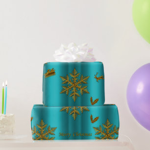 Teal and Gold Christmas Wrapping Paper