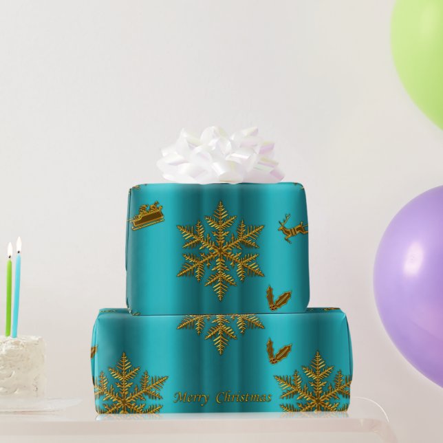 Teal and Gold Christmas Wrapping Paper (Party Gifts)