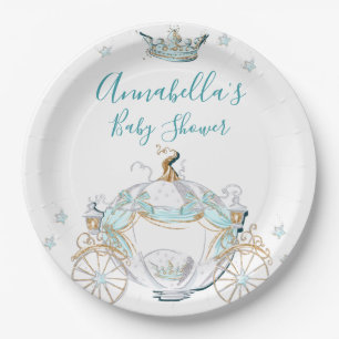 Teal and Gold Cinderella Princess Carriage Paper Plate