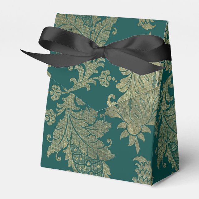 Teal and Gold Damask Favor Box (Front Side)