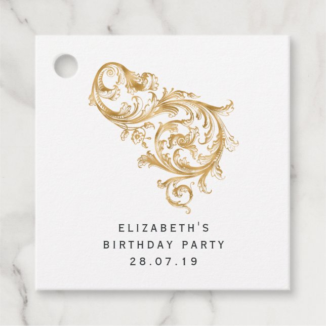 Teal and Gold Damask Favour Tags (Front)
