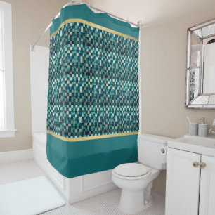 Teal and Gold Elegance: Abstract Shower Curtain