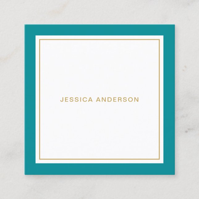 Teal And Gold Elegant Feminine Square Business Card (Front)
