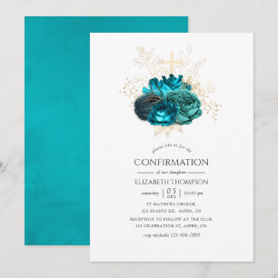 Teal and Gold Floral Confirmation Invitation