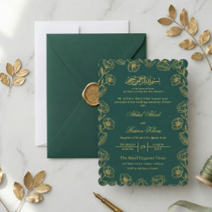 Teal and Gold Floral Islamic Muslim Wedding Nikkah Invitation