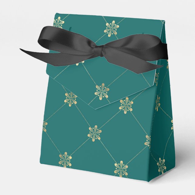 Teal and Gold Floral Lattice Pattern Favor Box (Front Side)
