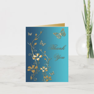 Teal and Gold Floral Thank You Card