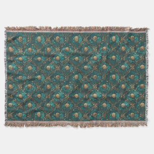 Teal and Gold Floral Throw Blanket