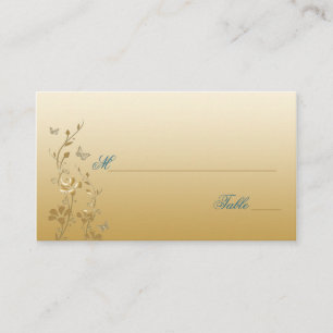 Teal and Gold Floral with Butterflies Placecards
