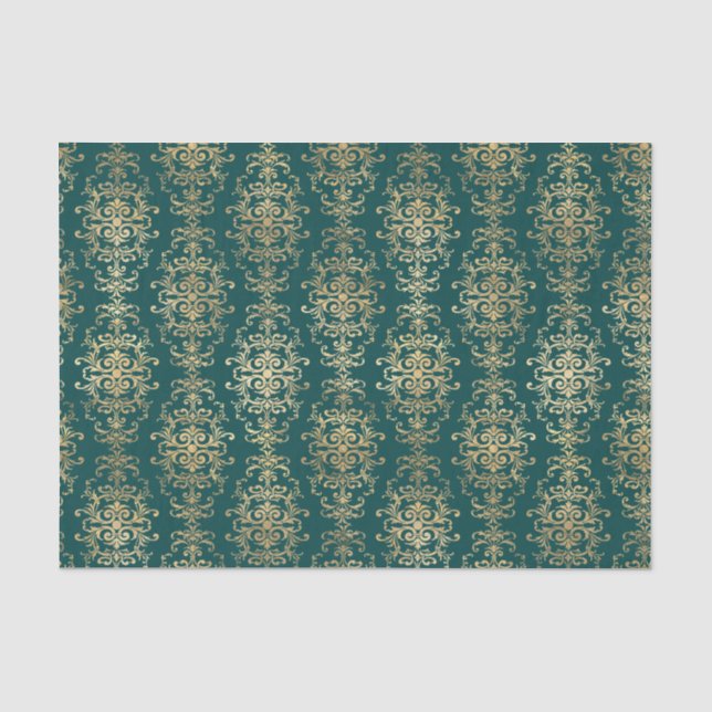 Teal and Gold Foil Antique Tissue Paper (Front)