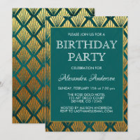 Teal and Gold Foil Art Deco Birthday Party