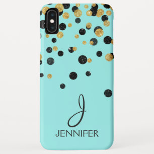 Teal and Gold Foil Girly Confetti Monogram iPhone XS Max Case