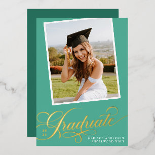 Teal and Gold Foil Graduation Announcement