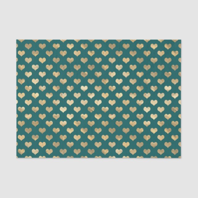 Teal and Gold Foil Hearts Tissue Paper (Front)