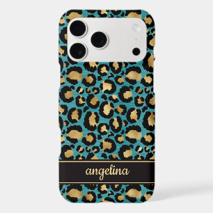 Teal And Gold Foil Leopard Print Monogrammed