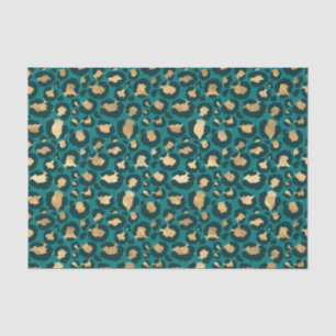 Teal and Gold Foil Leopard Spots Tissue Paper