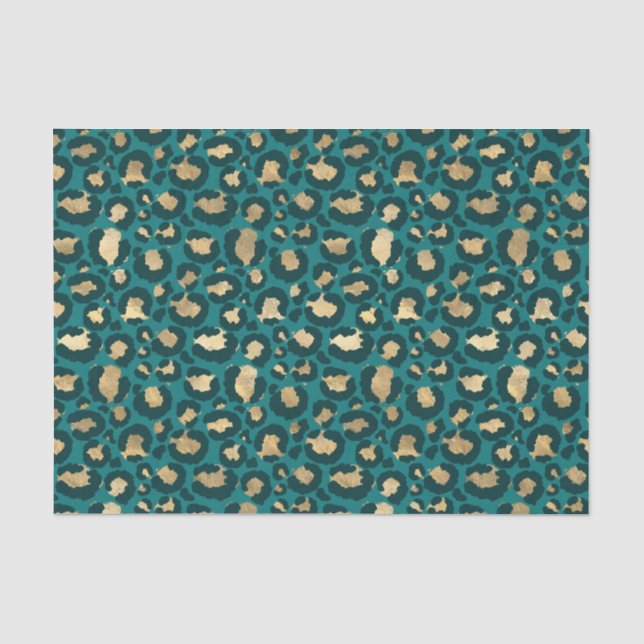 Teal and Gold Foil Leopard Spots Tissue Paper (Front)
