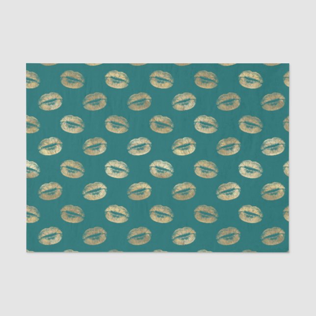 Teal and Gold Foil Lips Tissue Paper (Front)