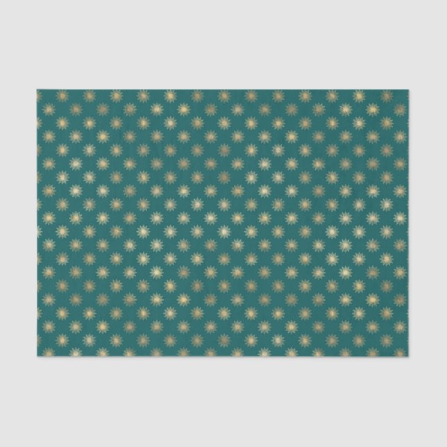 Teal and Gold Foil Star Pattern Tissue Paper (Front)