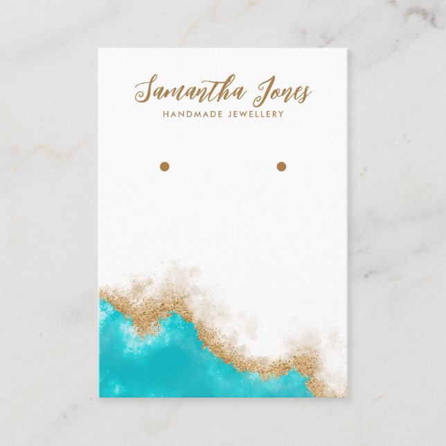  Teal and Gold Gem Chic Jewelry Earrings Display Business Card (Front)