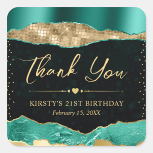 Teal and Gold Glam Tears Birthday Party Square Sticker