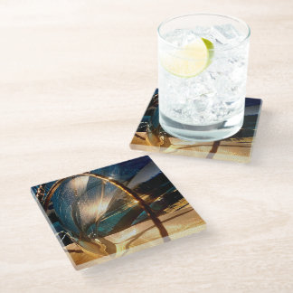 Teal and Gold Glass Coaster