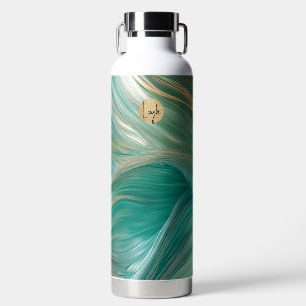 Teal and Gold Glassy Swirls Water Bottle