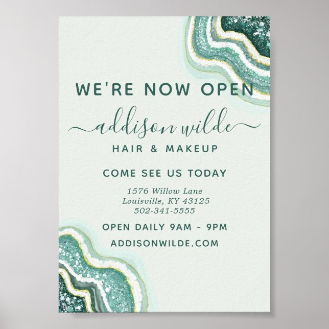 Teal and Gold Glitter Agate Geode Business Poster (Front)