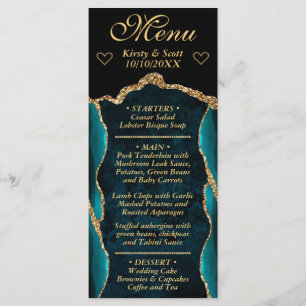 Teal and Gold Glitter Agate Marble Wedding Menu