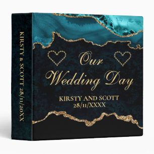 Teal and Gold Glitter Agate Wedding Photo Album Binder