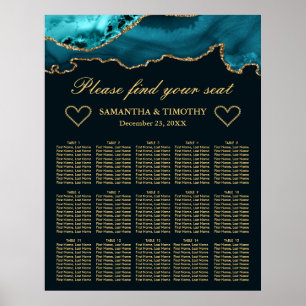 Teal and Gold Glitter Agate Wedding Seating Chart