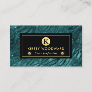 Teal and Gold Glitter Glam Tiger Stripes Pattern Business Card